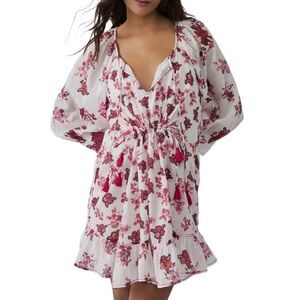 Free People Camella floral scoop neck blouson sleeve ruffled mini dress NWT